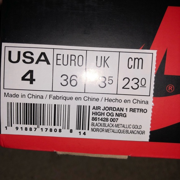 Air Jordan Retro 1 high  OG NRG gold toe size 4/36 - Picture 6 of 8